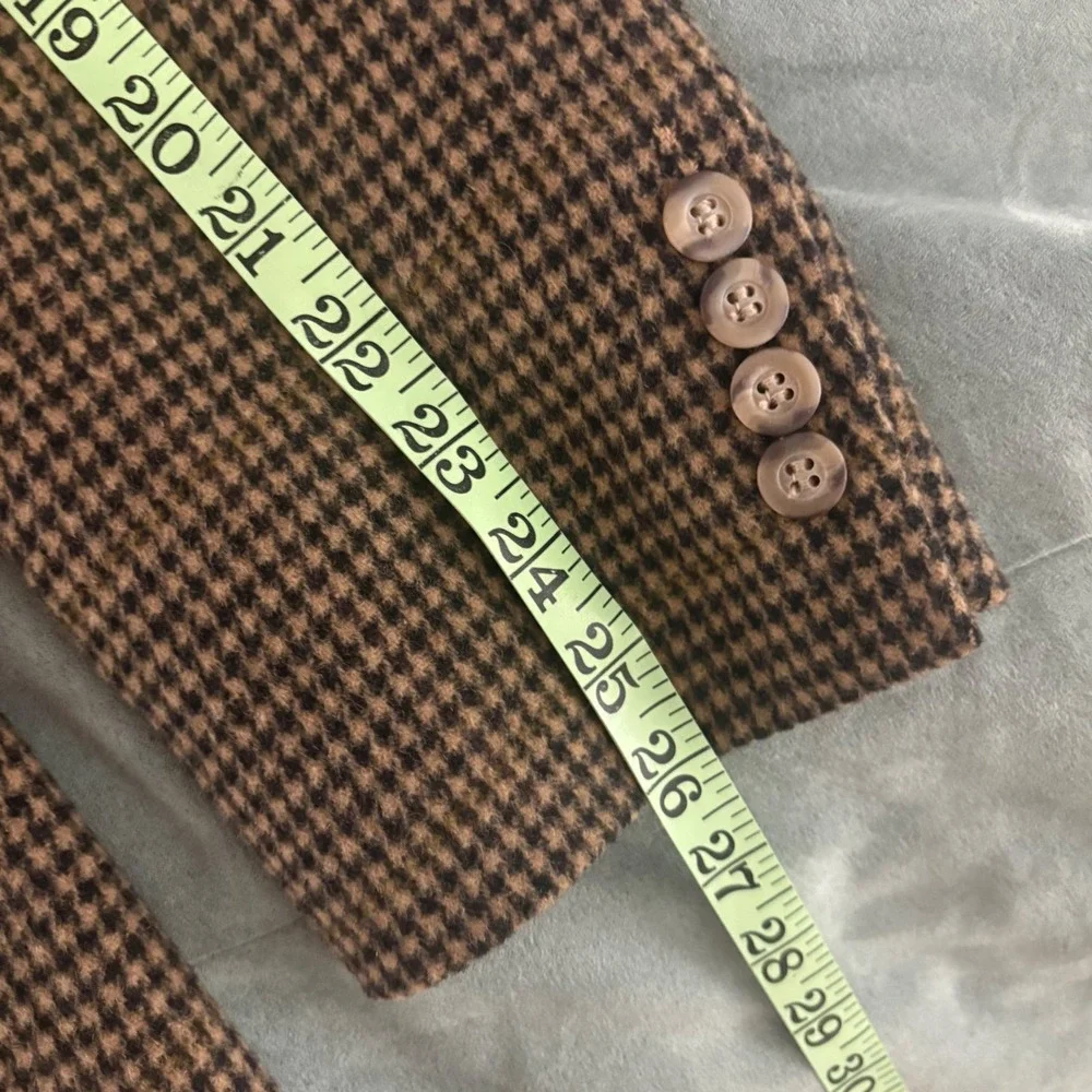 Stafford Blazer Men46L Tan Black Houndstooth Plaid Sport Coat 2B Wool Camel Hair